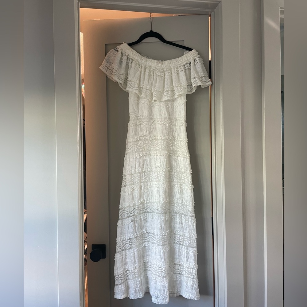 Endless Rose White Midi off the shoulder dress